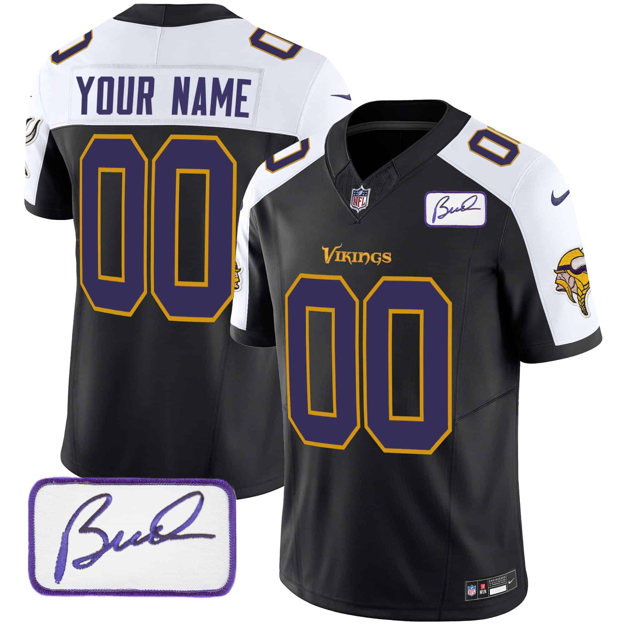 Men Minnesota Vikings Black 2024 Nike Bud Grant Patch Classic Limited Custom NFL Jersey style 2->customized nfl jersey->Custom Jersey